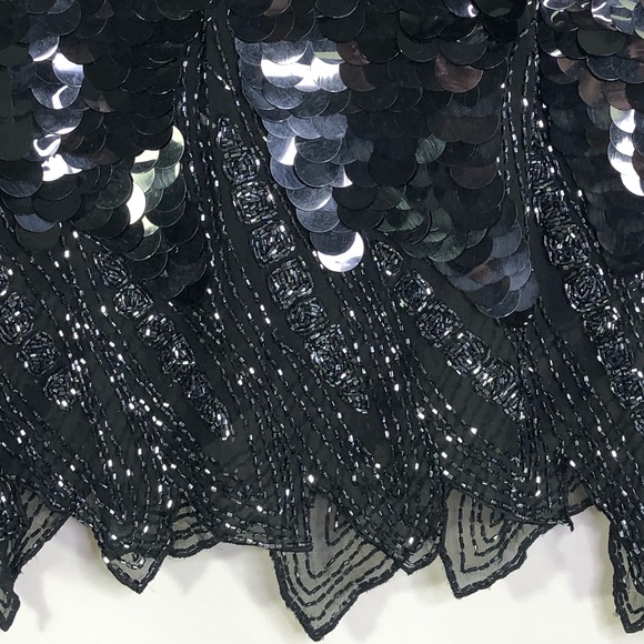 Vintage Nite Line Circle Paillettes Beading Black Blouse Tank Top Gatsby Party - Picture 8 of 8